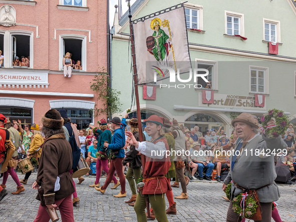 Over 2,000 participants recreate the medieval wedding of Hedwig Jagiellon and George of Bavaria. On July 16, 2023, in Landshut, Bavaria, Ger...