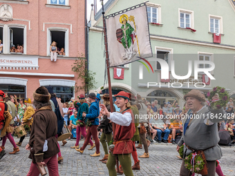 Over 2,000 participants recreate the medieval wedding of Hedwig Jagiellon and George of Bavaria. On July 16, 2023, in Landshut, Bavaria, Ger...