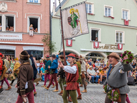 Over 2,000 participants recreate the medieval wedding of Hedwig Jagiellon and George of Bavaria. On July 16, 2023, in Landshut, Bavaria, Ger...