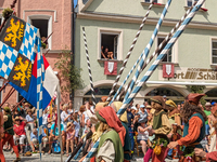 Over 2,000 participants recreate the medieval wedding of Hedwig Jagiellon and George of Bavaria. On July 16, 2023, in Landshut, Bavaria, Ger...