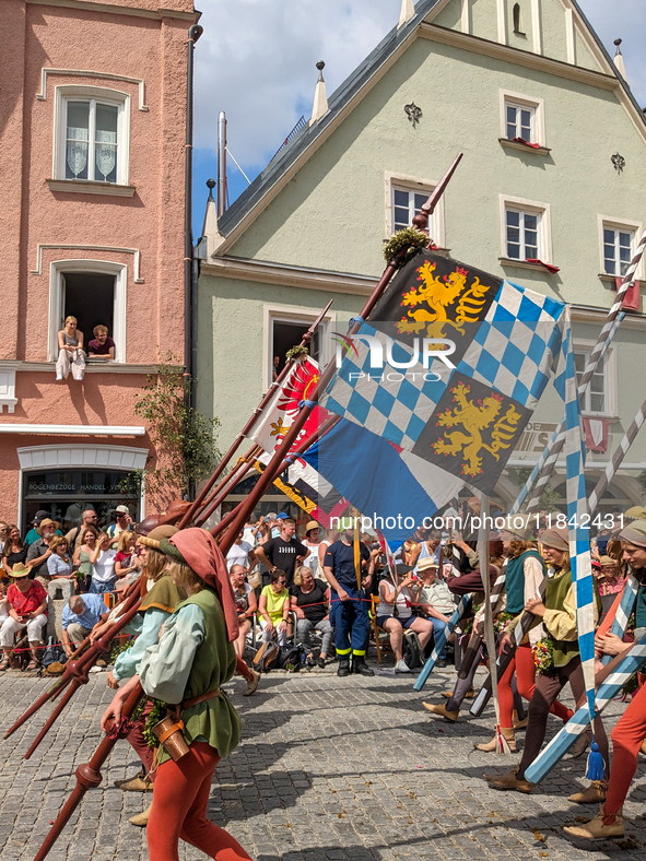 Over 2,000 participants recreate the medieval wedding of Hedwig Jagiellon and George of Bavaria. On July 16, 2023, in Landshut, Bavaria, Ger...