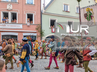 Over 2,000 participants recreate the medieval wedding of Hedwig Jagiellon and George of Bavaria. On July 16, 2023, in Landshut, Bavaria, Ger...