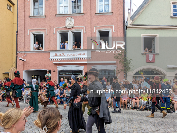 Over 2,000 participants recreate the medieval wedding of Hedwig Jagiellon and George of Bavaria. On July 16, 2023, in Landshut, Bavaria, Ger...