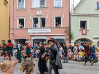 Over 2,000 participants recreate the medieval wedding of Hedwig Jagiellon and George of Bavaria. On July 16, 2023, in Landshut, Bavaria, Ger...