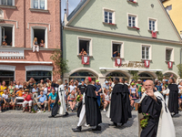 Over 2,000 participants recreate the medieval wedding of Hedwig Jagiellon and George of Bavaria. On July 16, 2023, in Landshut, Bavaria, Ger...