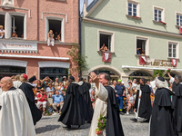 Over 2,000 participants recreate the medieval wedding of Hedwig Jagiellon and George of Bavaria. On July 16, 2023, in Landshut, Bavaria, Ger...