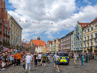 Over 2,000 participants recreate the medieval wedding of Hedwig Jagiellon and George of Bavaria. On July 16, 2023, in Landshut, Bavaria, Ger...