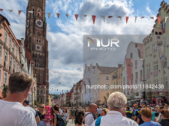 Over 2,000 participants recreate the medieval wedding of Hedwig Jagiellon and George of Bavaria. On July 16, 2023, in Landshut, Bavaria, Ger...