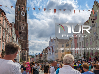 Over 2,000 participants recreate the medieval wedding of Hedwig Jagiellon and George of Bavaria. On July 16, 2023, in Landshut, Bavaria, Ger...