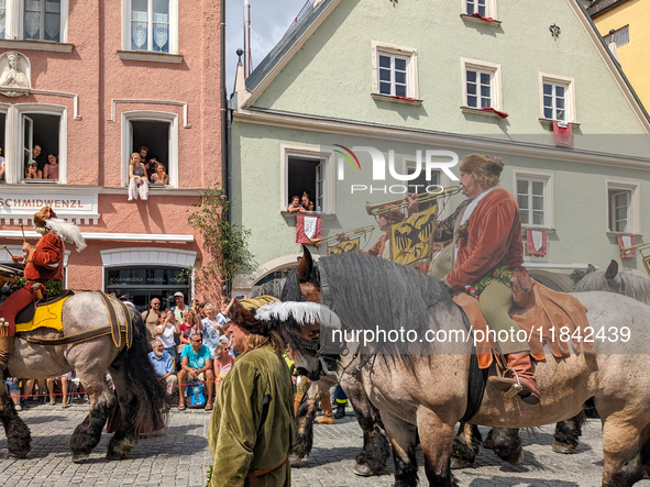 Over 2,000 participants recreate the medieval wedding of Hedwig Jagiellon and George of Bavaria. On July 16, 2023, in Landshut, Bavaria, Ger...