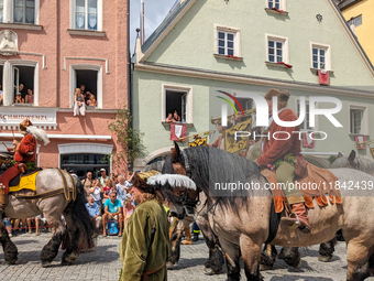 Over 2,000 participants recreate the medieval wedding of Hedwig Jagiellon and George of Bavaria. On July 16, 2023, in Landshut, Bavaria, Ger...