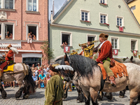 Over 2,000 participants recreate the medieval wedding of Hedwig Jagiellon and George of Bavaria. On July 16, 2023, in Landshut, Bavaria, Ger...