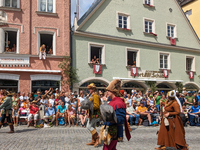 Over 2,000 participants recreate the medieval wedding of Hedwig Jagiellon and George of Bavaria. On July 16, 2023, in Landshut, Bavaria, Ger...