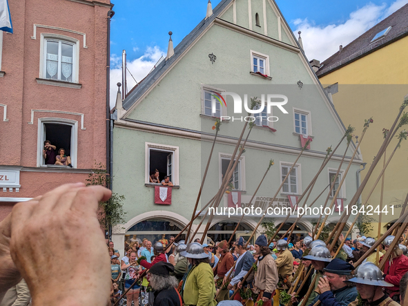 Over 2,000 participants recreate the medieval wedding of Hedwig Jagiellon and George of Bavaria. On July 16, 2023, in Landshut, Bavaria, Ger...