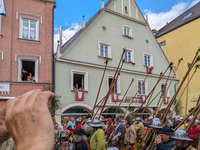 Over 2,000 participants recreate the medieval wedding of Hedwig Jagiellon and George of Bavaria. On July 16, 2023, in Landshut, Bavaria, Ger...