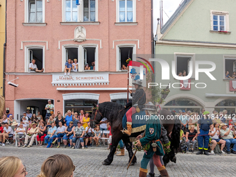 Over 2,000 participants recreate the medieval wedding of Hedwig Jagiellon and George of Bavaria. On July 16, 2023, in Landshut, Bavaria, Ger...