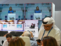 US First Lady Jill Biden speaks at the opening session of the Doha Forum 2024 at Sheraton Grand Doha Resort & Convention Hotel ahead of the...