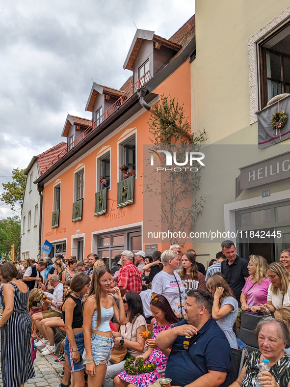 Over 2,000 participants recreate the medieval wedding of Hedwig Jagiellon and George of Bavaria. On July 16, 2023, in Landshut, Bavaria, Ger...