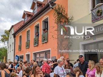 Over 2,000 participants recreate the medieval wedding of Hedwig Jagiellon and George of Bavaria. On July 16, 2023, in Landshut, Bavaria, Ger...