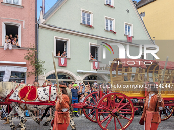 Over 2,000 participants recreate the medieval wedding of Hedwig Jagiellon and George of Bavaria. On July 16, 2023, in Landshut, Bavaria, Ger...