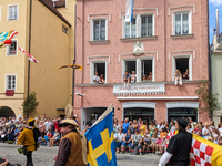 Over 2,000 participants recreate the medieval wedding of Hedwig Jagiellon and George of Bavaria. On July 16, 2023, in Landshut, Bavaria, Ger...