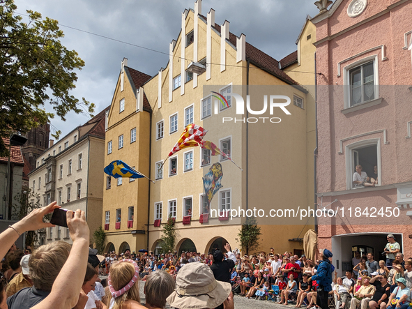 Over 2,000 participants recreate the medieval wedding of Hedwig Jagiellon and George of Bavaria. On July 16, 2023, in Landshut, Bavaria, Ger...