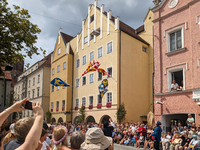 Over 2,000 participants recreate the medieval wedding of Hedwig Jagiellon and George of Bavaria. On July 16, 2023, in Landshut, Bavaria, Ger...