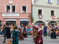 Over 2,000 participants recreate the medieval wedding of Hedwig Jagiellon and George of Bavaria. On July 16, 2023, in Landshut, Bavaria, Ger...