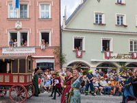 Over 2,000 participants recreate the medieval wedding of Hedwig Jagiellon and George of Bavaria. On July 16, 2023, in Landshut, Bavaria, Ger...