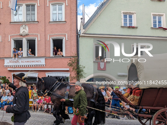 Over 2,000 participants recreate the medieval wedding of Hedwig Jagiellon and George of Bavaria. On July 16, 2023, in Landshut, Bavaria, Ger...