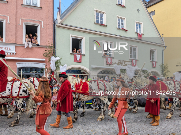 Over 2,000 participants recreate the medieval wedding of Hedwig Jagiellon and George of Bavaria. On July 16, 2023, in Landshut, Bavaria, Ger...