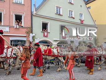 Over 2,000 participants recreate the medieval wedding of Hedwig Jagiellon and George of Bavaria. On July 16, 2023, in Landshut, Bavaria, Ger...