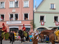 Over 2,000 participants recreate the medieval wedding of Hedwig Jagiellon and George of Bavaria. On July 16, 2023, in Landshut, Bavaria, Ger...