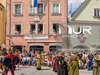 Over 2,000 participants recreate the medieval wedding of Hedwig Jagiellon and George of Bavaria. On July 16, 2023, in Landshut, Bavaria, Ger...