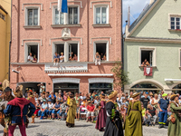 Over 2,000 participants recreate the medieval wedding of Hedwig Jagiellon and George of Bavaria. On July 16, 2023, in Landshut, Bavaria, Ger...