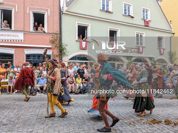 Over 2,000 participants recreate the medieval wedding of Hedwig Jagiellon and George of Bavaria. On July 16, 2023, in Landshut, Bavaria, Ger...