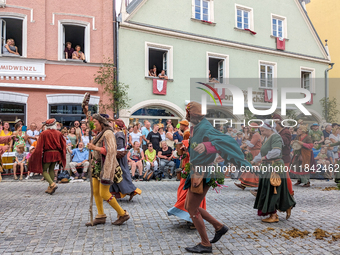 Over 2,000 participants recreate the medieval wedding of Hedwig Jagiellon and George of Bavaria. On July 16, 2023, in Landshut, Bavaria, Ger...