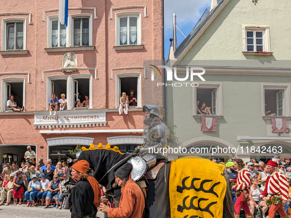 Over 2,000 participants recreate the medieval wedding of Hedwig Jagiellon and George of Bavaria. On July 16, 2023, in Landshut, Bavaria, Ger...