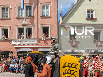 Over 2,000 participants recreate the medieval wedding of Hedwig Jagiellon and George of Bavaria. On July 16, 2023, in Landshut, Bavaria, Ger...