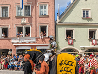 Over 2,000 participants recreate the medieval wedding of Hedwig Jagiellon and George of Bavaria. On July 16, 2023, in Landshut, Bavaria, Ger...