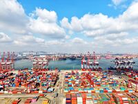 A working scene of a foreign trade container terminal is seen at Qingdao Port in Qingdao, China, on December 7, 2024. (