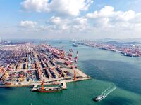 A working scene of a foreign trade container terminal is seen at Qingdao Port in Qingdao, China, on December 7, 2024. (