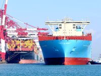 A cargo ship berths at the foreign trade container terminal of Qianwan Port in Qingdao, China, on December 7, 2024. (