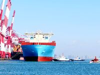 A cargo ship berths at the foreign trade container terminal of Qianwan Port in Qingdao, China, on December 7, 2024. (