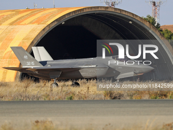 A Lockheed Martin F-35A Lightning II of the Italy Air Force heads to the runway to take off from Los Llanos military air base during the Tac...