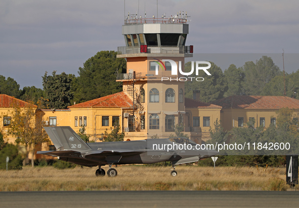 A Lockheed Martin F-35A Lightning II of the Italy Air Force heads to the runway to take off from Los Llanos military air base during the Tac...