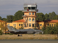 A Lockheed Martin F-35A Lightning II of the Italy Air Force heads to the runway to take off from Los Llanos military air base during the Tac...