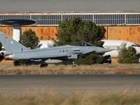 A Eurofighter EF-2000 Typhoon of the Luftwaffe (German Air Force) heads to the runway to take off from the Los Llanos military air base duri...