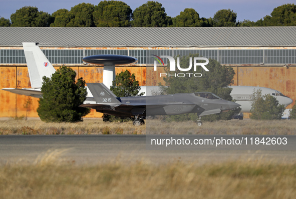 A Lockheed Martin F-35A Lightning II of the Italy Air Force heads to the runway to take off from Los Llanos military air base during the Tac...