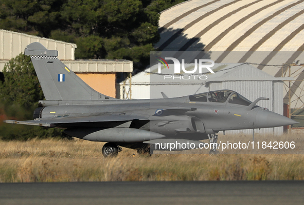 A Dassault Rafale EG of the Hellenic Air Force heads to the runway to take off from the Los Llanos military air base during the Tactical Lea...